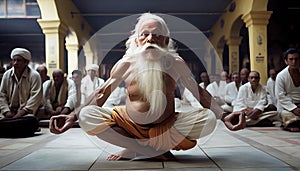 Photo international yoga day Indian yogi baba performing yoga. Generate Ai