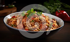 Photo Jambalaya has a deep brownish red color photo