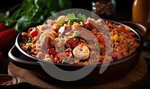 Photo Jambalaya has a deep brownish red color photo