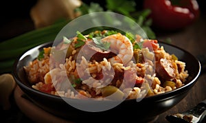 Photo Jambalaya has a deep brownish red color photo