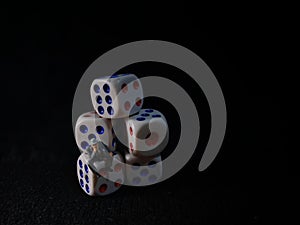 Photo, Jobless, Sitting Stress Man white plastic Dice, Illustration for Bankrupt Gambler