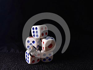 Photo, Jobless, Sitting Stress Man white plastic Dice, Illustration for Bankrupt Gambler