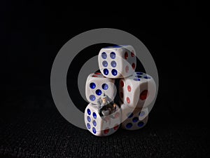 Photo, Jobless, Sitting Stress Man white plastic Dice, Illustration for Bankrupt Gambler