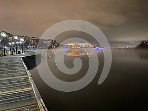 John F Kennedy Center at Night in the Fog