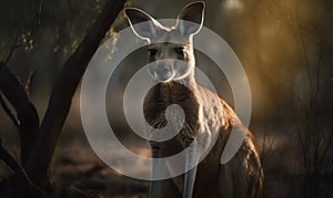 photo of kangaroo in its natural habitat. Generative AI