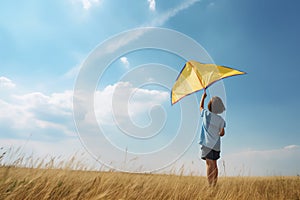 kid flying kite under blue sky ai generated