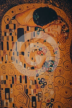 Photo of klimt inspired abstract art batik painting on the grounds of Gustav Klimt reproduction photo