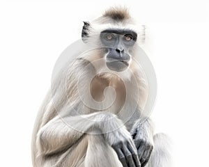 photo of langur isolated on white background. Generative AI