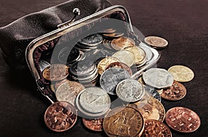 Photo of a leathier purse full of coins