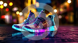 Photo With Led Shoes Nighttime Blurred Background. Generative AI