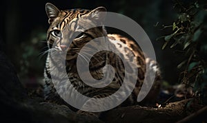 photo of leopard cat in its natural habitat. Generative AI