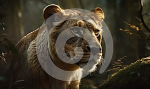 photo of liger hybrid of lion and tiger in its natural habitat. Generative AI