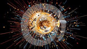 Photo of a lightbulb explodes with vibrant energy, symbolizing a bright idea
