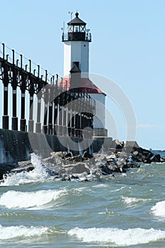 Michigan City Lighthouse with waves photo