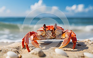 photo little cute crab at the beach by the o cean Generative AI photo