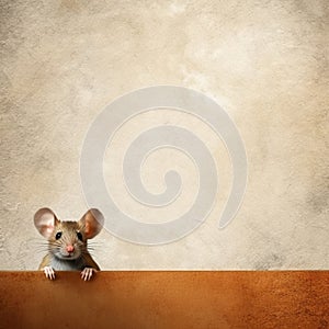 A photo of a little mouse or rat, rodent animal looking in front, beige background