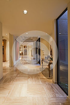 Long hallway in luxury manor house