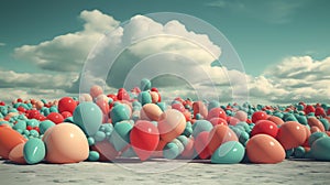 a lot of balloon in the ground