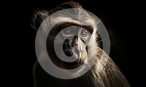 photo of mangabey on black background. Generative AI