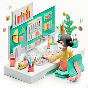 Photo of a marketer designing AIinfluenced ad creatives on a white background