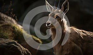 photo of markhor Capra falconeri in its natural habitat. Generative AI