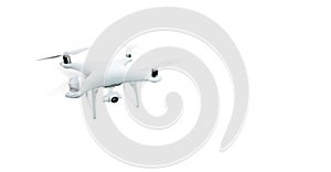 Photo Matte Generic Design Modern Remote Control Air Drone Flying with action camera. Isolated on Empty White Background photo