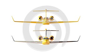 Photo Matte Yellow Luxury Generic Design Private Airplane Model. Clear Mockup Isolated Blank White Background.Business