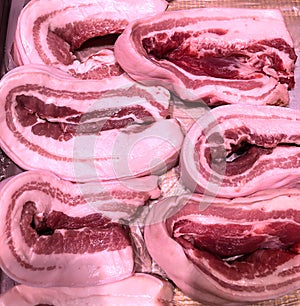 Photo meat fresh pork on supermarket shelves