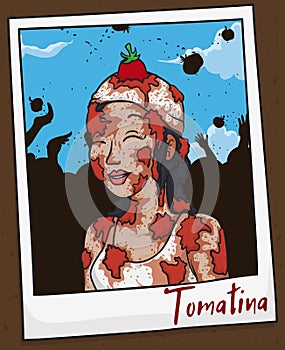 Portrait with Young Woman Picture Celebrating Tomatina Festival, Vector Illustration photo