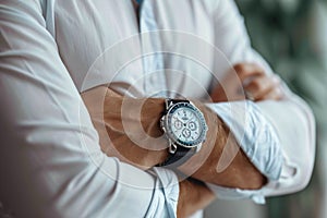 Photo Mens fashion cropped photo, white shirt, stylish watch details