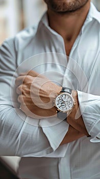 Photo Mens fashion cropped photo, white shirt, stylish watch details