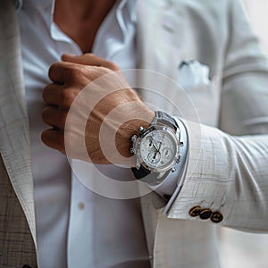 Photo Mens fashion cropped photo, white shirt, stylish watch details