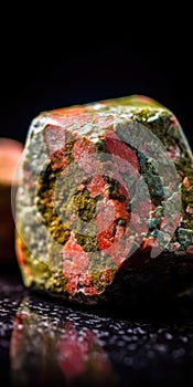 Photo of the mineral stone unakite close-up, macro. Generative AI