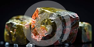 Photo of the mineral stone unakite close-up, macro. Generative AI