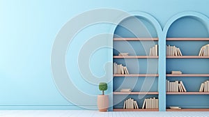 Minimalist Bookcase With Arched Doorways - 3d Rendering photo