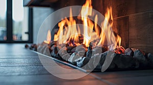 Photo of a modern bio fireplace in an apartment