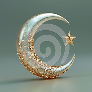 Photo Modern Islamic design 3D Ramadan Kareem with golden crescent moon