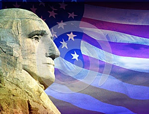 Photo montage: George Washington and American flag