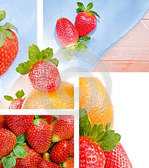 Photo montage with strawberries and oranges