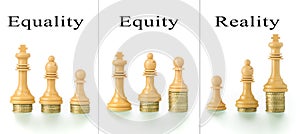 Photo montage with two conceptual photographs that show the concepts of equality and equity photo