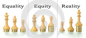 Photo montage with two conceptual photographs that show the concepts of equality and equity