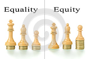 Photo montage with two conceptual photographs that show the concepts of equality and equity photo