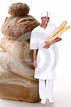 Photo-montage of woman baker