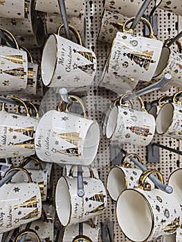 White Christmas Mugs with Gold Pattern in Store