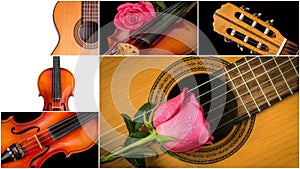 Photo of musical instruments, guitar and violin
