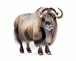 photo of Musk oxen isolated on white background. Generative AI