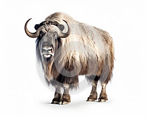 photo of Musk oxen isolated on white background. Generative AI