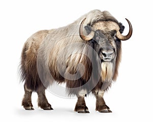 photo of Musk oxen isolated on white background. Generative AI