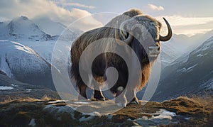 photo of Musk oxen in its natural habitat. Generative AI