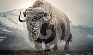 photo of Musk oxen in its natural habitat. Generative AI